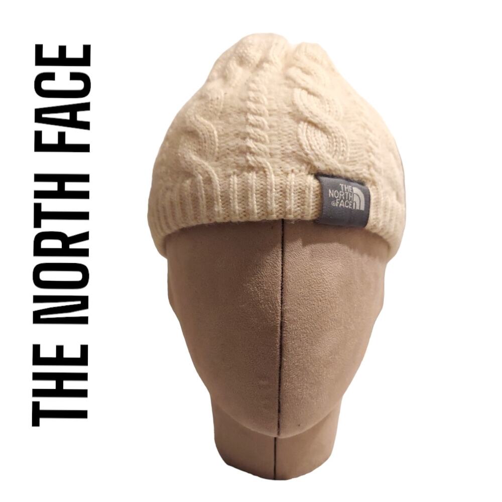 North Face Chunky Cable Knit Women Cream Winter Beanie Wool Alpaca Blend Hat